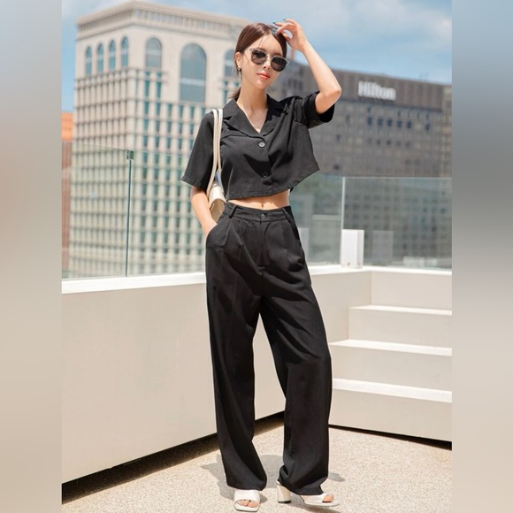 Black Crop Blazer/Blouse Short Sleeve S New - Picture 4 of 12